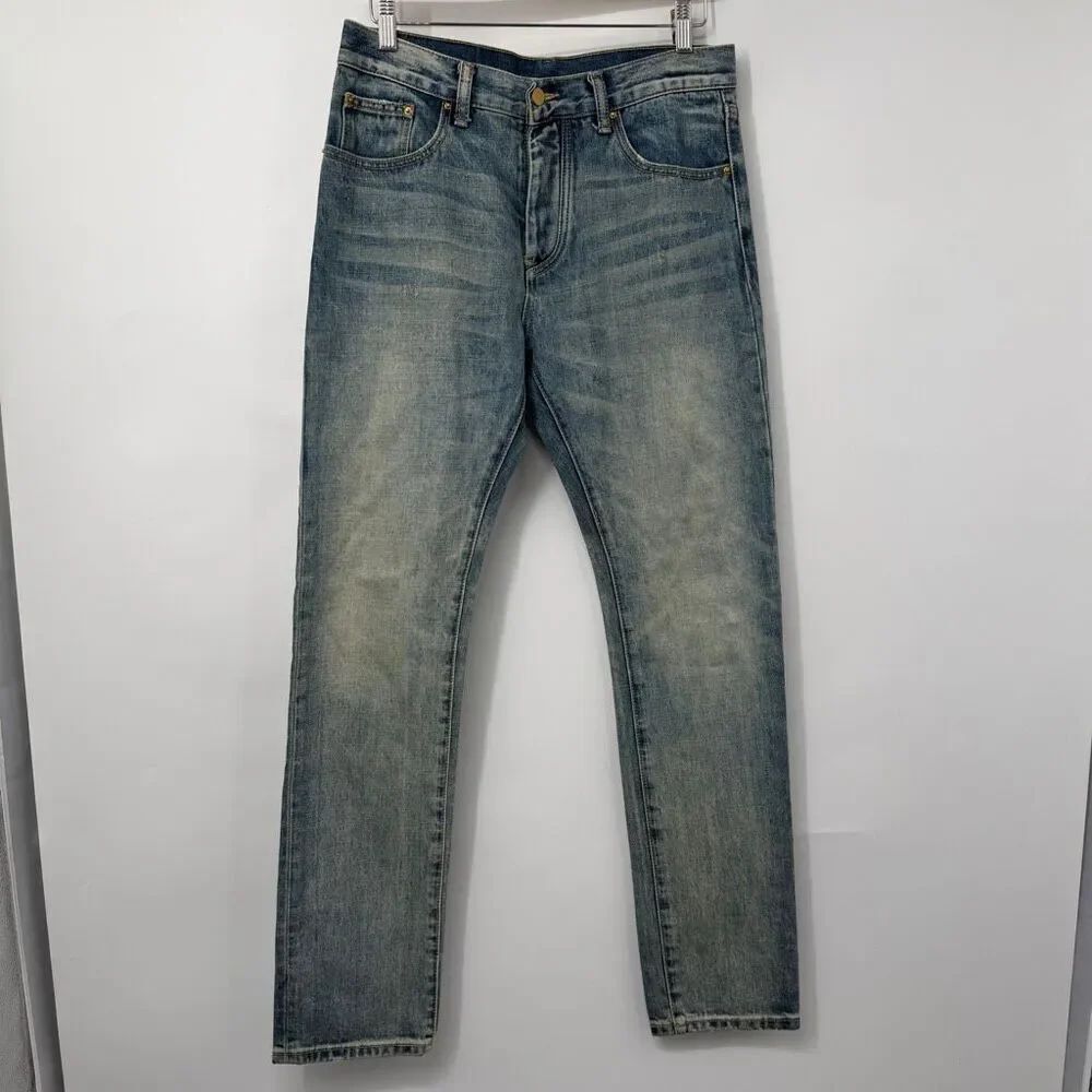 MNML Blue Faded Cotton Slim Straight Leg Everyday Denim Jeans Size 31